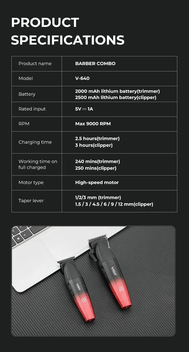 VYRON® Turbo Pro Barber Set – 9000RPM Cordless Clipper & Trimmer Kit