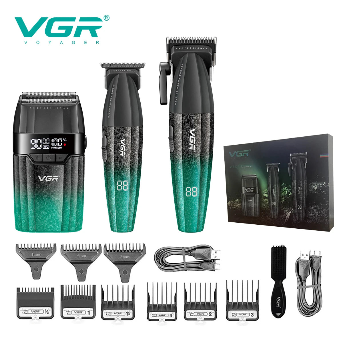 VYRON® Turbo Pro Barber Set – 9000RPM Cordless Clipper & Trimmer Kit