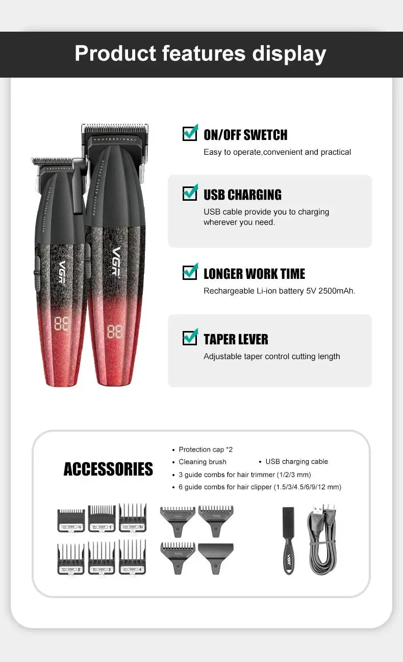 VYRON® Turbo Pro Barber Set – 9000RPM Cordless Clipper & Trimmer Kit